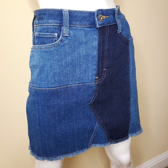 Arizona High Waist Jean Mini Skirt With Patchwork SZ 5 - Picture 3 of 8